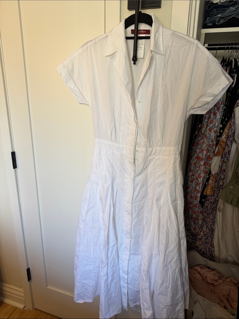 MaxMara White Short-Sleeve Button Shirt Dress
